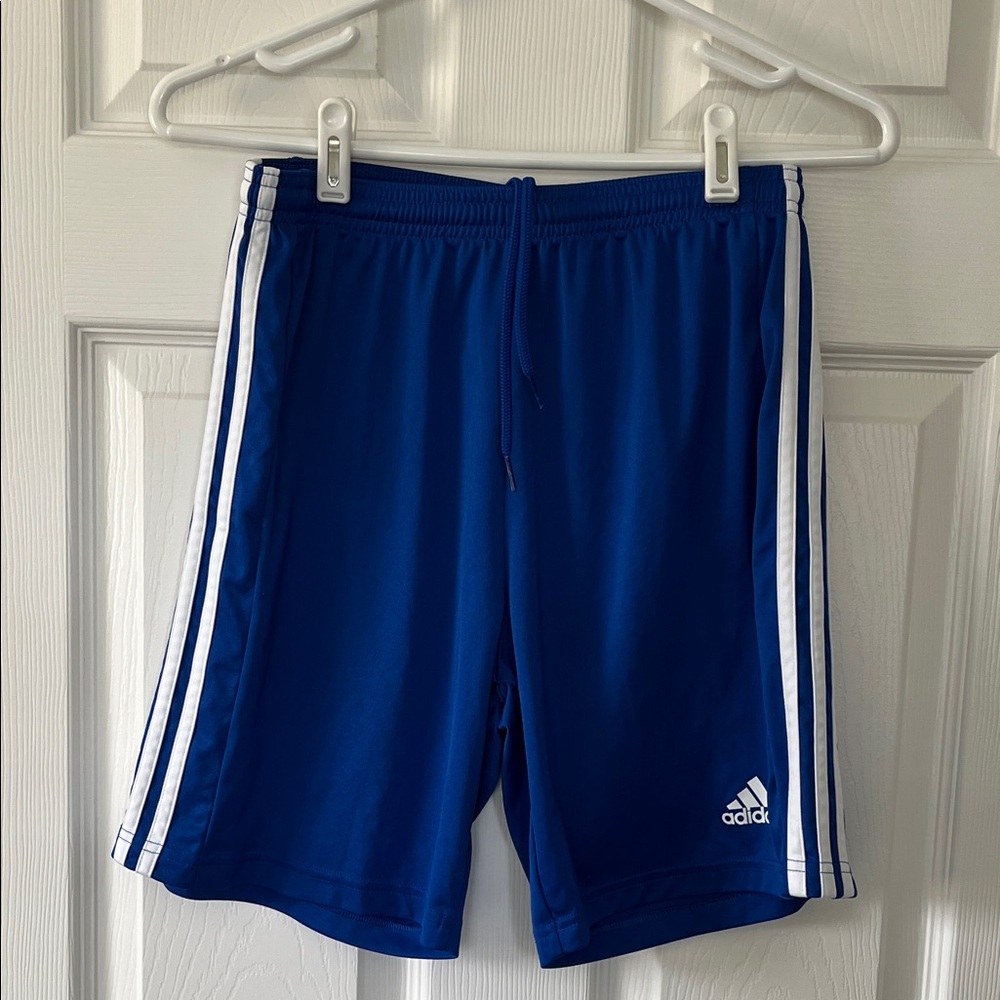 adidas boys Royal Blue Athletic Shorts with White Stripes
